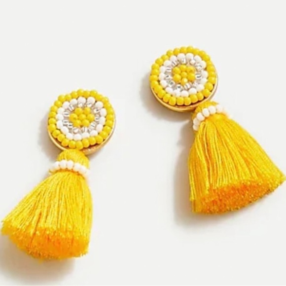 J.Crew Yellow Beaded Stud and Tassel Drop Gold Tone Earrings - Picture 1 of 13